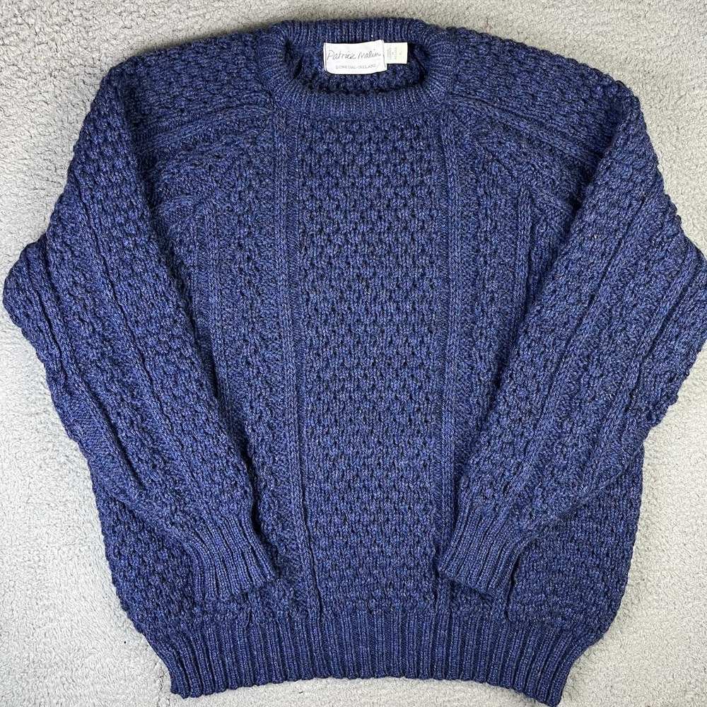 Men's Patrick Malin Donegal Ireland Hand Loomed Cable Knit Wool Sweater Sz XL